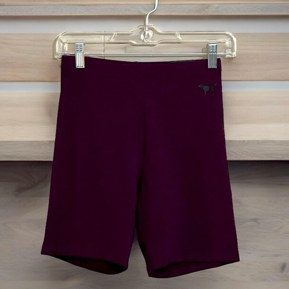 Victoria’s Secret PINK Yoga Bike Shorts Small High Waist Maroon New - Picture 1 of 6